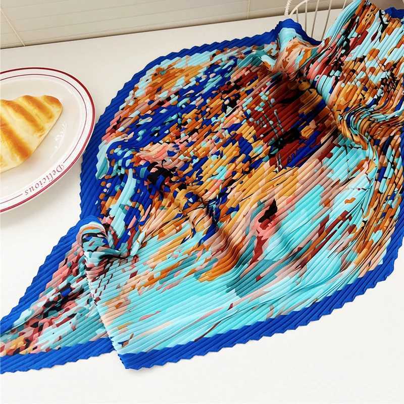 2025 TOP 70CM Pleated Small Square Scarf Yellow Lemon Printed Ladies Shawl Handmade Scarf Floral Print Silk Neckerchief Bandana W250602