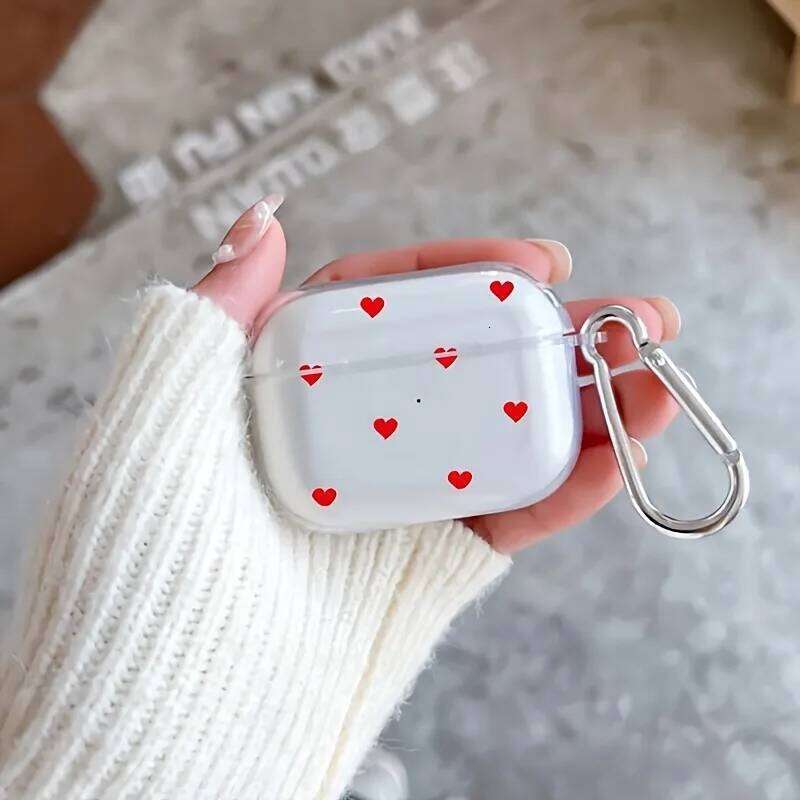 Simple Red Love Heart Pro/Pro2 Soft Clear TPU Wireless Case For Airpod 3/4 Earphone Protective Cover