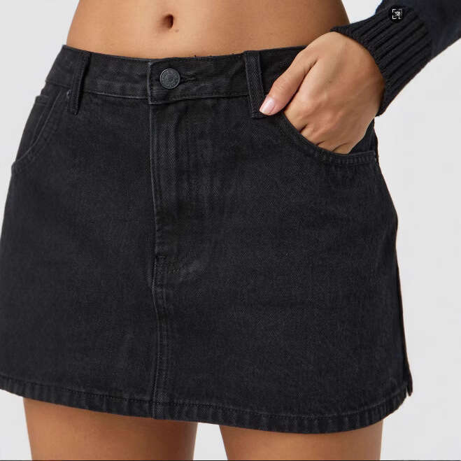 Temu Slim Fit Casual Stretch Washed Denim Skirt For Women B5