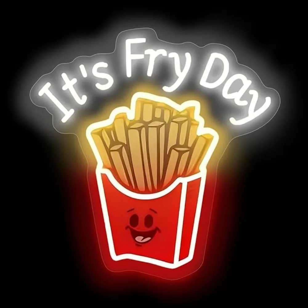 French Fries Neon Light Its Fry Day Neon Sign Fast Food Neon Food Shop Restaurant Wall Decor Shop Sign Home Kitchen Wall Decor XJ250602