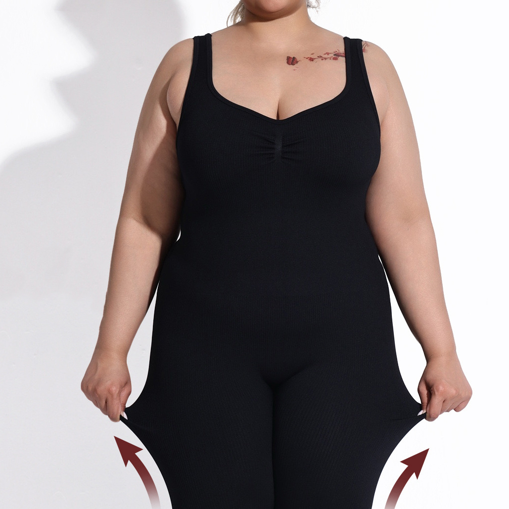 Large Size Backless Thick Threaded Jumpsuit Fixed Shoulder Strap Sports Shapewear Seamless Hip Lift Yoga Suit