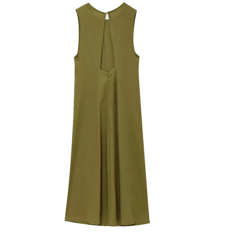TRAF Green Long Dresses Woman Sleeveless Summer Linen Dress Cut Out Backless Midi Dress Elegant Womens Dresses 088 250529