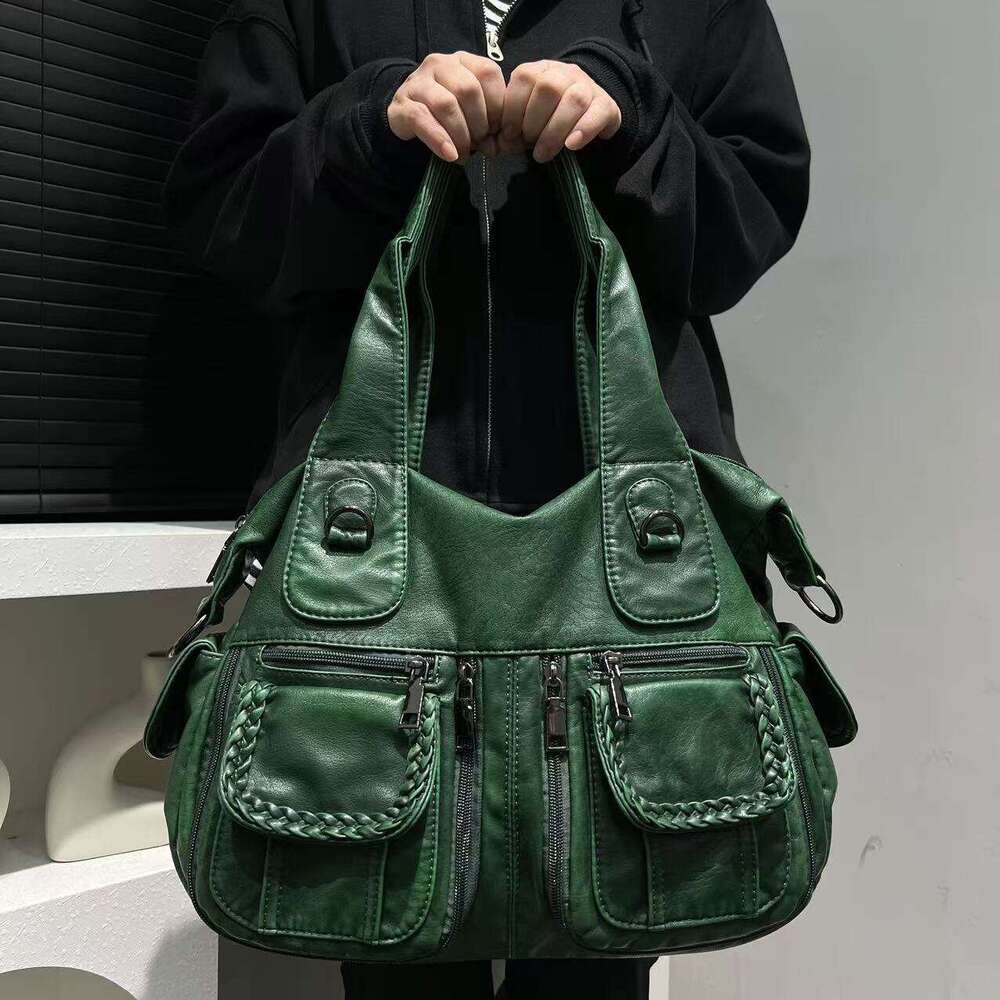 Women's bags Fashion Y2k Trendy Multi-Pocket Washed Tote Large Capacity Vintage Shoulder Bag