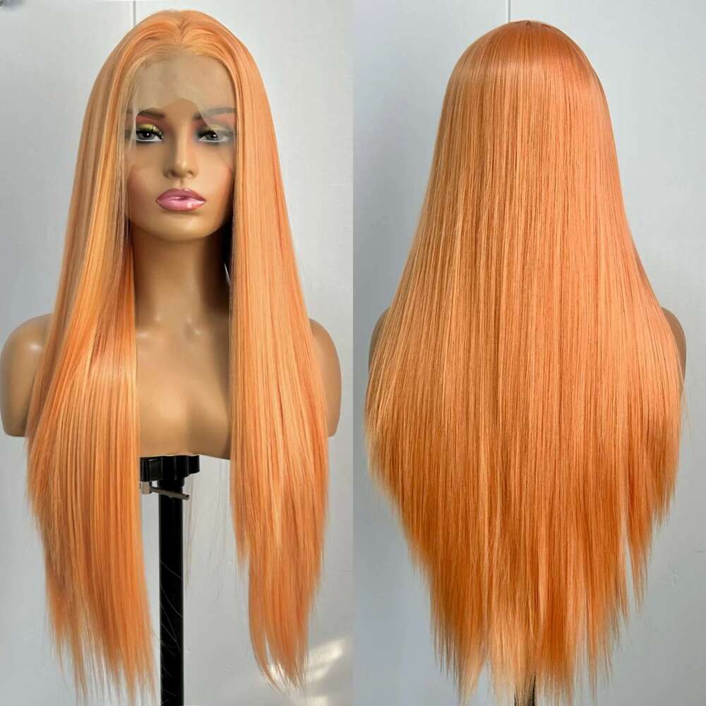 Light Orange Long Silky Straight Synthetic Lace Front Wig Free Part Ginger Colored Heat Resistant Fiber Wigs for Women Daily