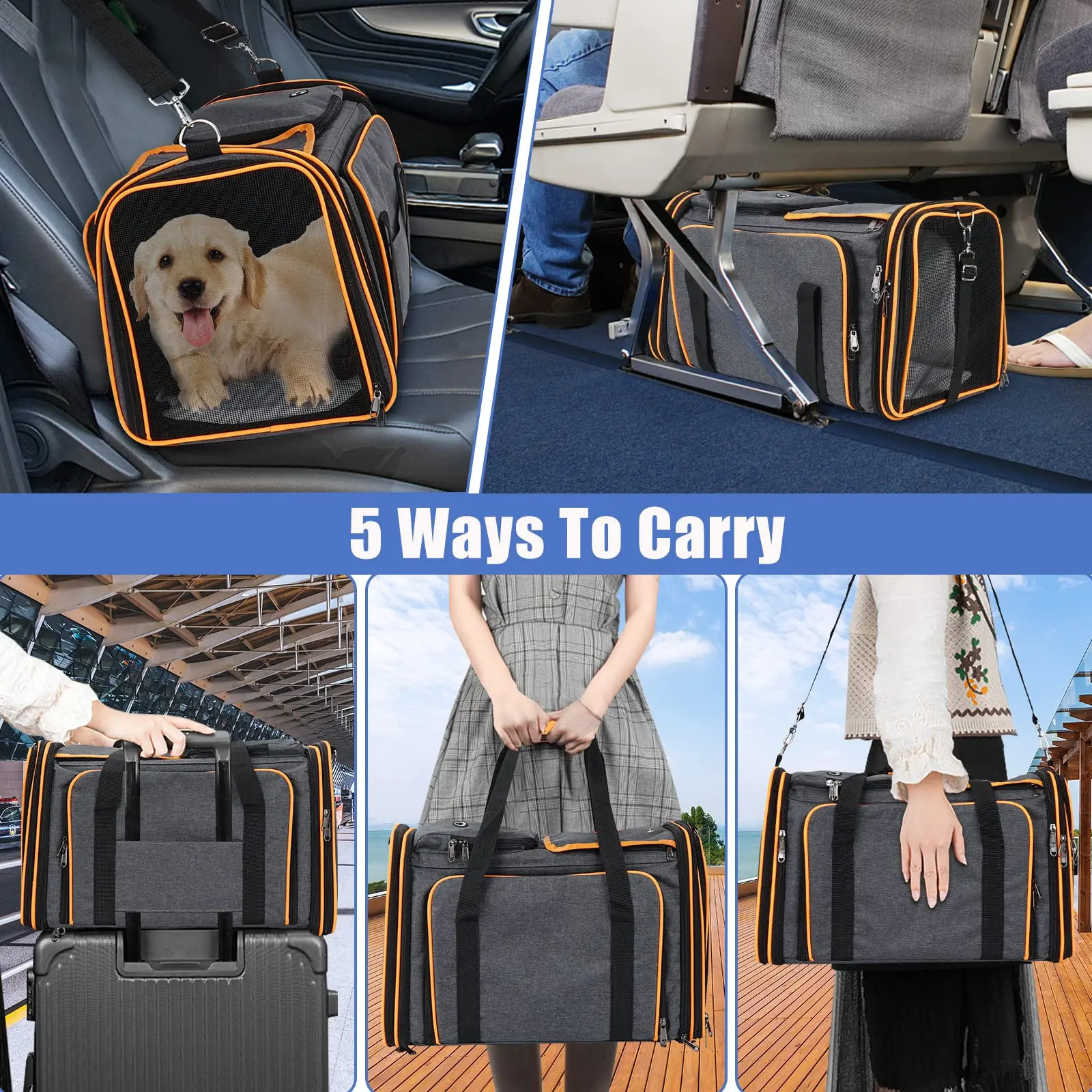 Airline Approved Expandable Pet Large Reversible Expandable Dog and Cat - Essential Travel Bag for Outings 250526