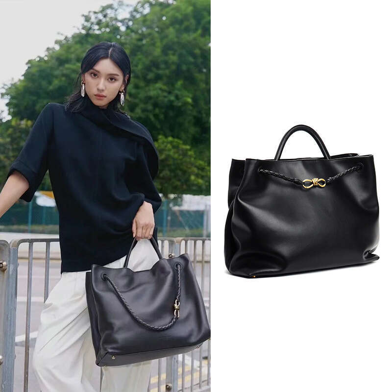 New Andiamo Bowknot Full Cowhide Classic Woven Commuter Large Capacity Tote Handbag