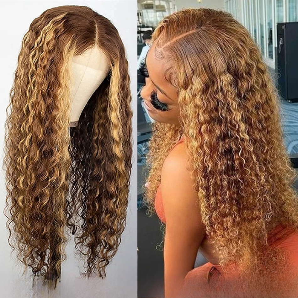 HD 13x6 Highlight Wig Human Hair Blonde Brown Lace Front Wigs Deep Curly Human Hair Wig Water Wave 13x4 Lace Frontal Wig Synthetic Lace Front Wig