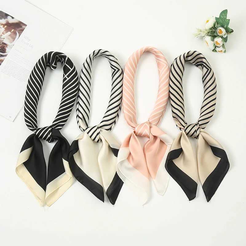 2024 New Striped Printed Hijab Silk Satin Square Scarf Muslim Women Hijab Soft Bandana Headscarf Summer Thin Shawl Headband W250602