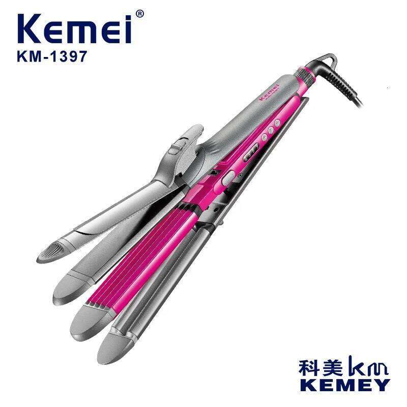 Kemei KM-1397 Multi-functional 3-in-1 Hair Straightener Straightening, Curling, and Crimping Professional Styling Iron