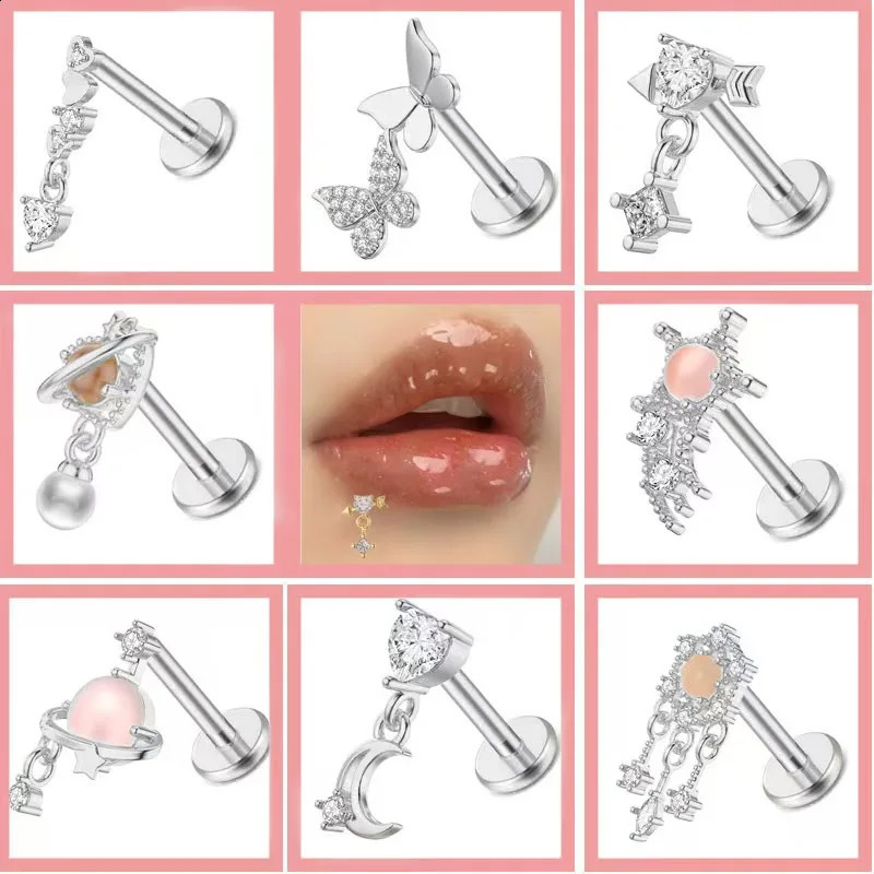 1PC 316L Steel Zircon Piercings Lip Rings pink Cartilage Helix Lobe Conch Earring Stud Piercings Women Jewelry 250530