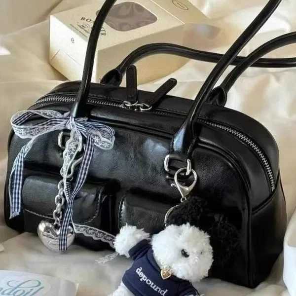 Large Capacity Brown Bowling Handbag Womens Shoulder Bag Retro Korean INS Style Autumn Winter New 2024 Fashion Trend Bag Y250603
