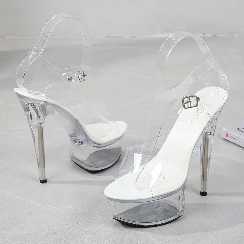 Super High Heels Fashion Nightclub Size 34-43 Sexy Super High Heels 15Cm Stiletto Waterproof Platform Sandals Transparent Crystal Wedding Shoes Platfo
