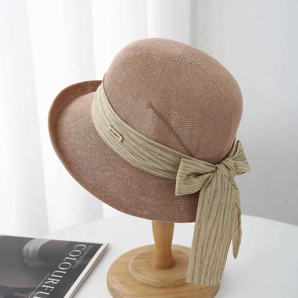 Summer Hat Women New Fashion Breathable Sunshade Sunscreen Wide Brim Sun Beach Accessories Bucket Hat With Bow W250602