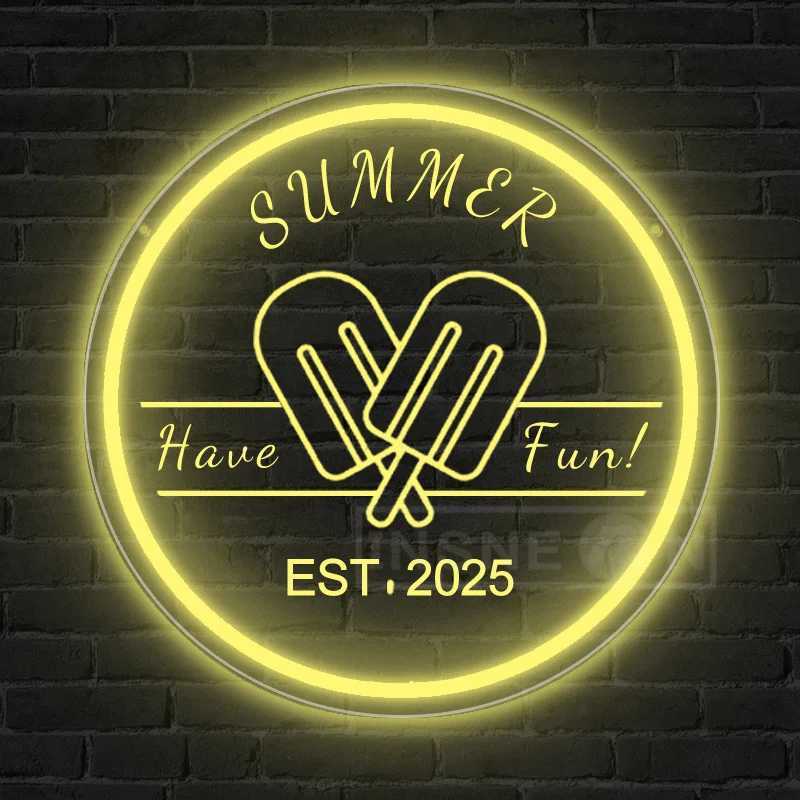 Customizable Summer Ice Cream Neon Sign Light USB-Powered Wall Decor Switch Playful Design Beach Bar Bedroom Party Durable Decor XJ250602
