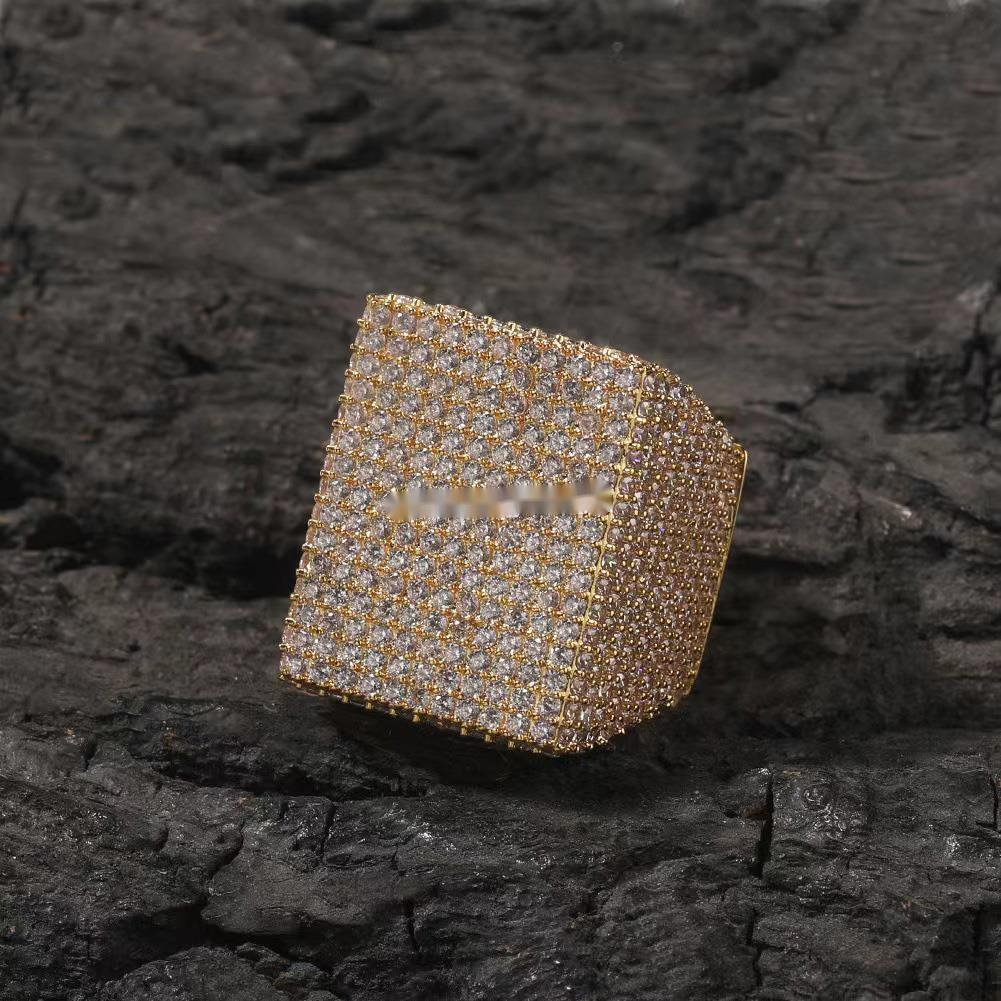 Mens cuban ring moissanite diamond GRA authentication personality exaggerated silver Ice block Hip Hop trendy ring 18k gold sterling silver cuban wome