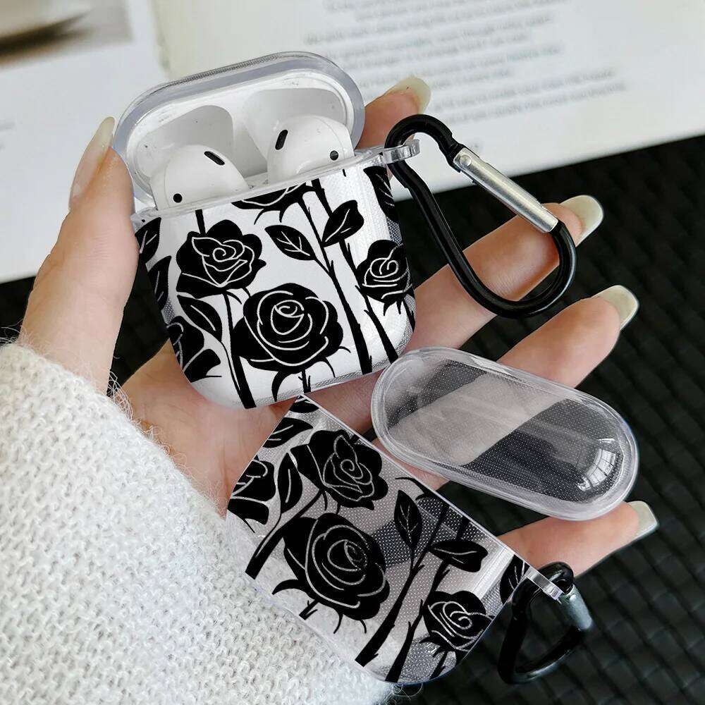 Black Heart Bow Design Pro 2/Pro TPU Earbuds Case For 4 2024 3 1 2 Gen Earphone Protective Cover