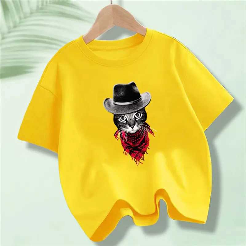 Meow Cat Funny Printing Kids T-Shirts Cotton Tee Clothes Boy Girl Summer Streetwear Tops Loose Short Sleeve T-shirt T250603