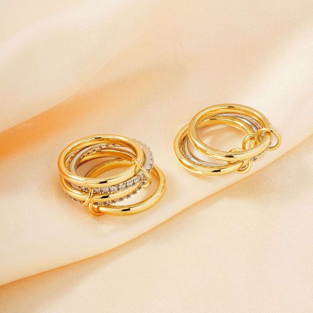 MOXI Stackable Plain Band High-End Sense Personality Copper Inlaid Zircon Jewelry Two-Tone Ring