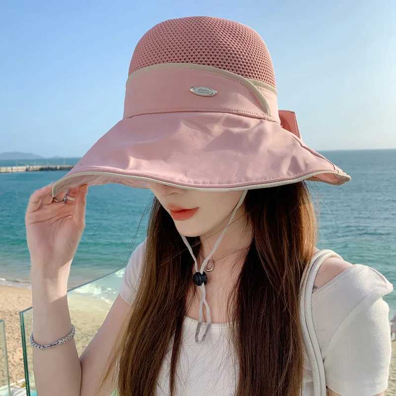 Bucket Hats for Women Summer Knitted Breathable Foldable Sun Hat Sun Protection Sunshade Korean Beach Hat Cap Travel New W250602