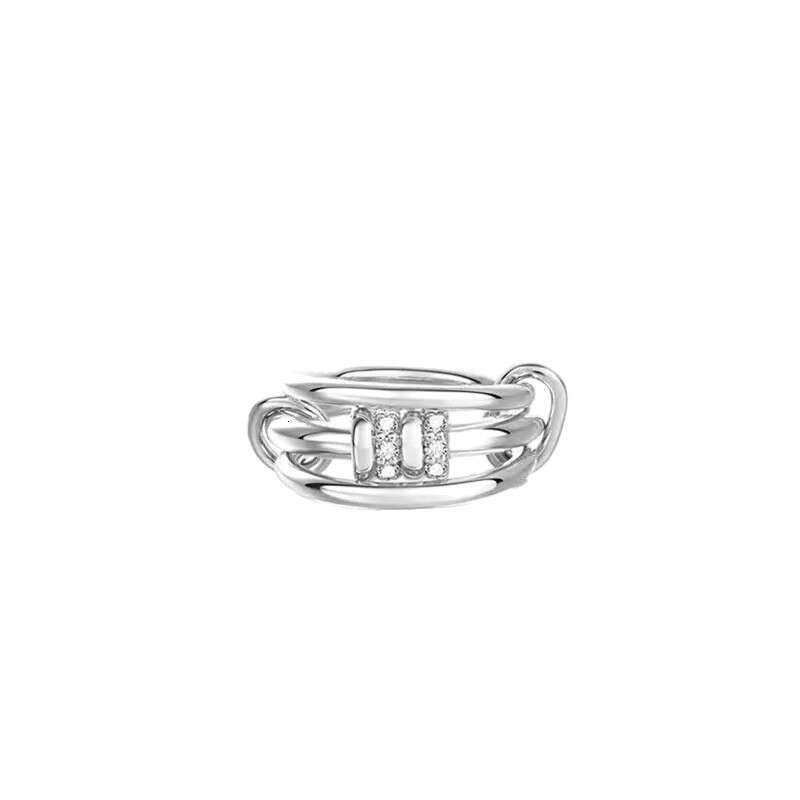 new copper inlaid zircon threering stacking light luxury ring with highend chain