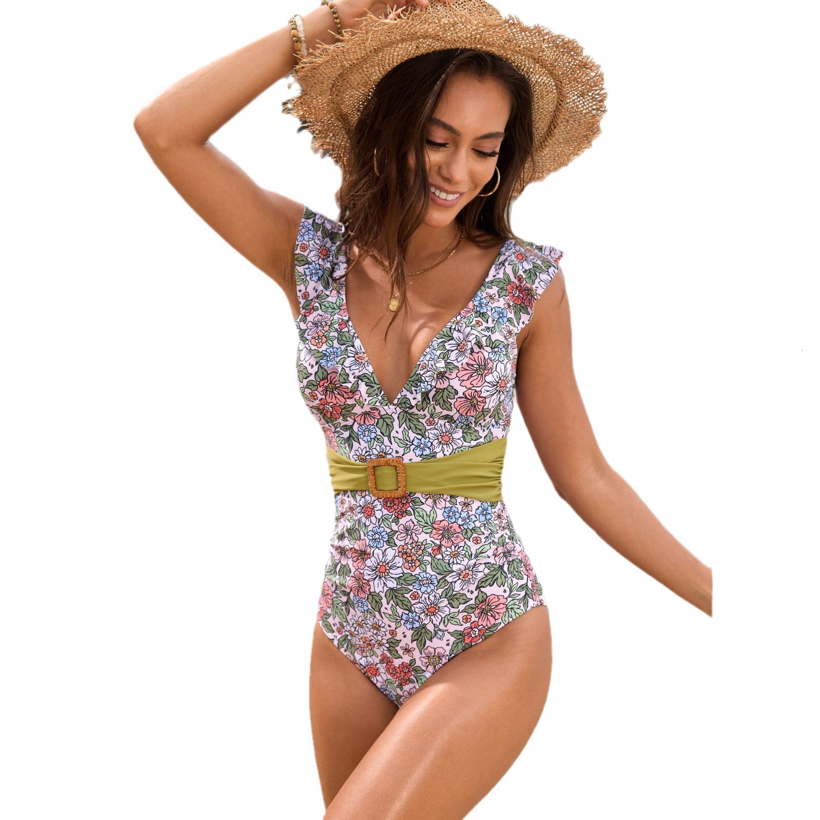 Outdoor Summer Beach Sexy Women Free Shipping 2025 New Designer Shoes 2025 Yijiang New Back Rope Lotus Leaf Edge Waist Joint Swimsuit