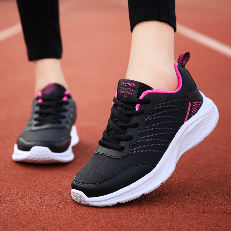 Black Sneakers For Women Spring New Lightweight Non Slip Soft Sole Leather Casual Casual Shoes Travel Running Shoes Ddmysaturn
