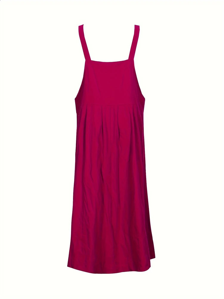 Plus Size Womens Button Shoulder Strap Dress for Casual Wear Solid Colour Summer Choice Polyester 250526