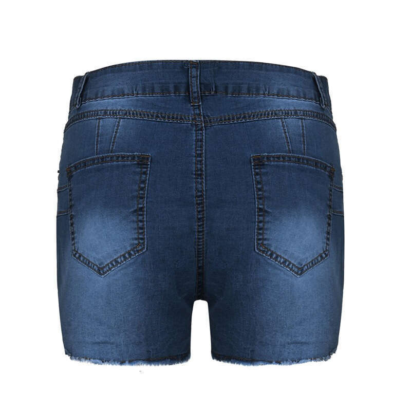 Elastic Slim Fit Distressed Fringe Denim Shorts For Women B5