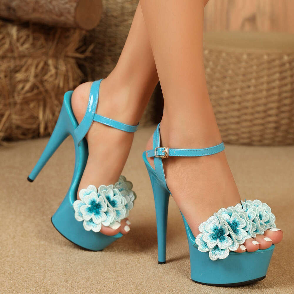 Super High Heels 8661-A5013cm15cm Ultra High Heels Stiletto Waterproof Platform Slippers Transparent Crystal Wedding Shoes Banquet Platform High Heels