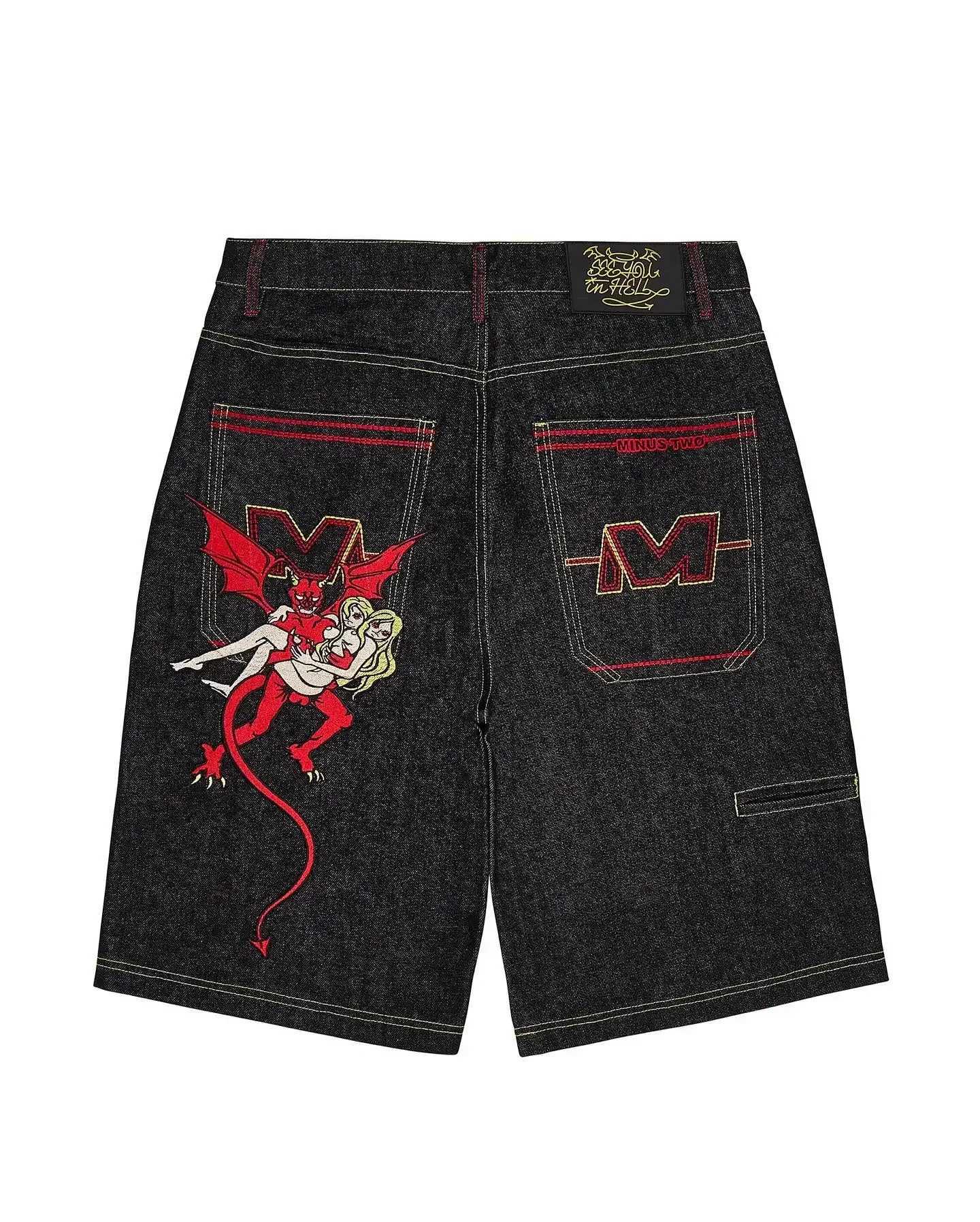 American INS Hip-Hop Street Clothing Men Shorts Y2K Harajuku Pattern Denim Couple Sports Pants Gothic Basketball Shorts T250603