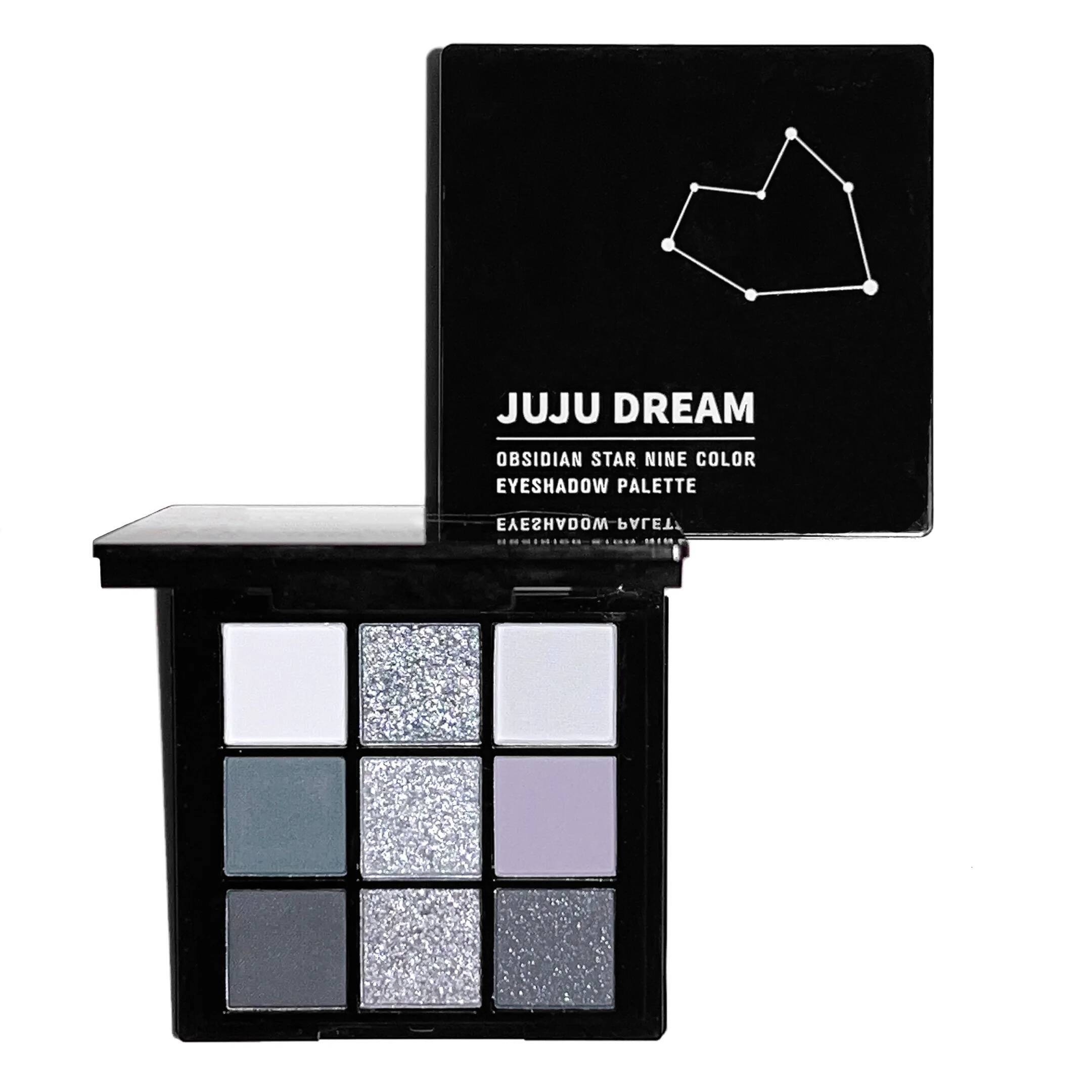 9-shade eyeshadow palette: Black Swan, Smoky, Dark Black, Grey Sier Glitter, Matte Finish, Long-lasting, and easy to color