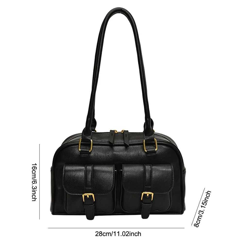 Shoulder Bags for Women PU Leather Double Pocket Female Boston Zipper Ladies Underarm Bag Retro Tote Handbag Sling Bag Y250603
