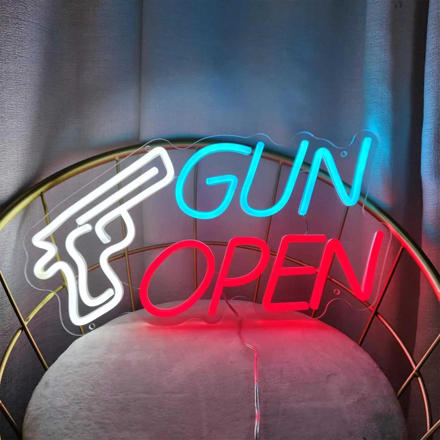 Gun Open Neon Sign LED Neon Light Sign Room USB Unique Decor for Clubs Bedrooms Shops Man Cave Gun Club Pub Party Bar DecorXJ250602