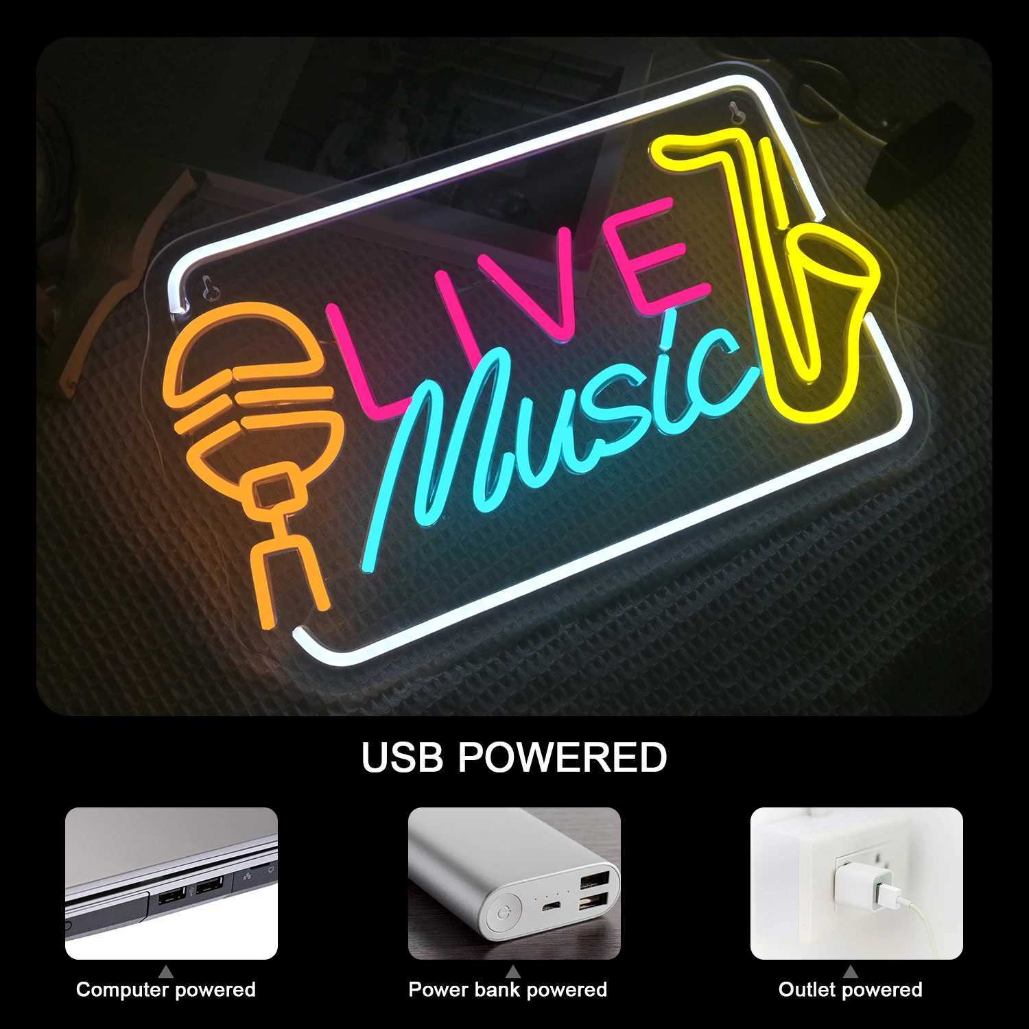 Live Music Neon Signs with Dimming Function LED Wall Decor Bedroom Mans Cave Game Room Home Bar Music Studio Night Club XJ250602