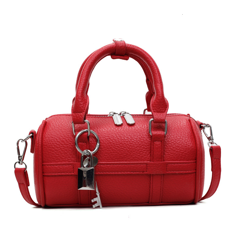 designer casual bag Texture Boston Bag 2025 Summer New Handbag Lychee Pattern Shoulder Bag Personality Women's Crossbody Bag