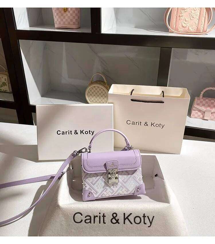 Fashion Purple Color Square Striped Women's Handbag High Quality Textured Leather Casual Lady Purse Crossbody Bag