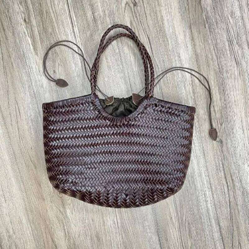 fashion handbags womens leather weaving casual bag vintage basket tote purse cowhide cross shopping bag 250603