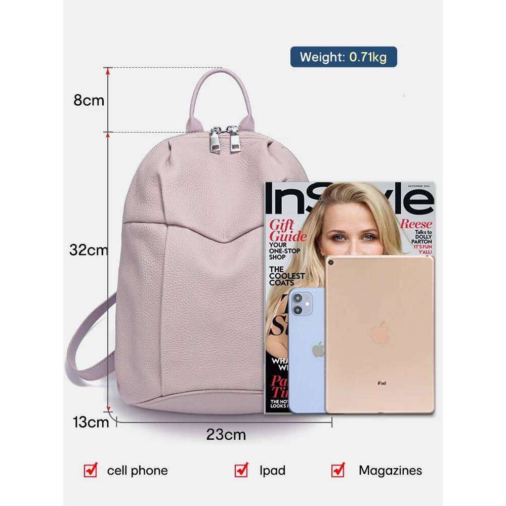 Zency Women's Leather Backpack New Designer Large Capacity Travel Knapsack Girls String Zipper Satchel Khaki Bookbag