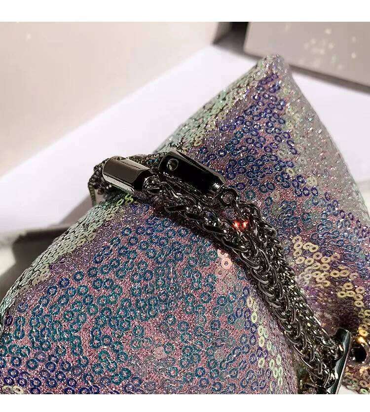 Wedding Party Clutch Purse String Bucket Glitter Shiny Sequins Evening Women's Handbag Female Shoulder Crossbody Bag