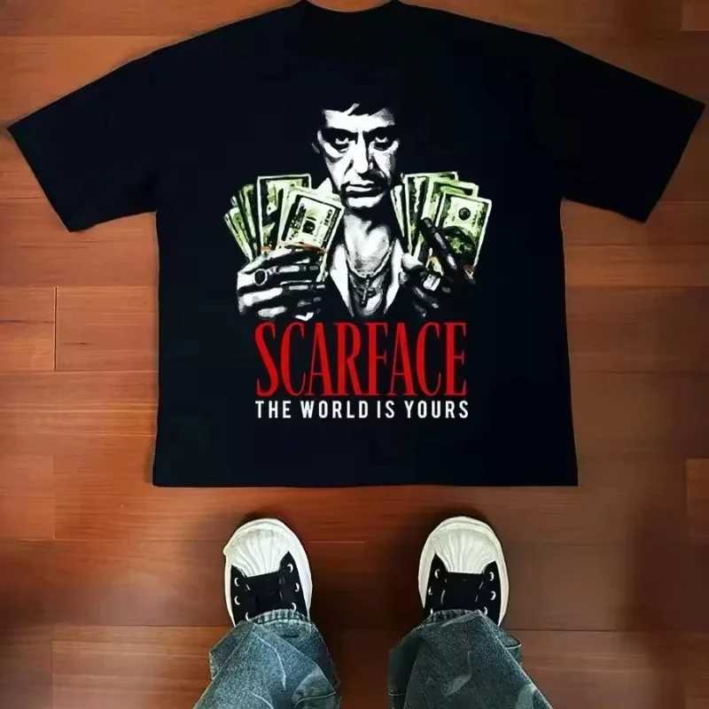 2025 Scarface Al Pacino ic Movie American Short Sleeve Gangster Movie T-shirt Tony Mens Women Hip Hop Retro Gothic Top TeeC250603