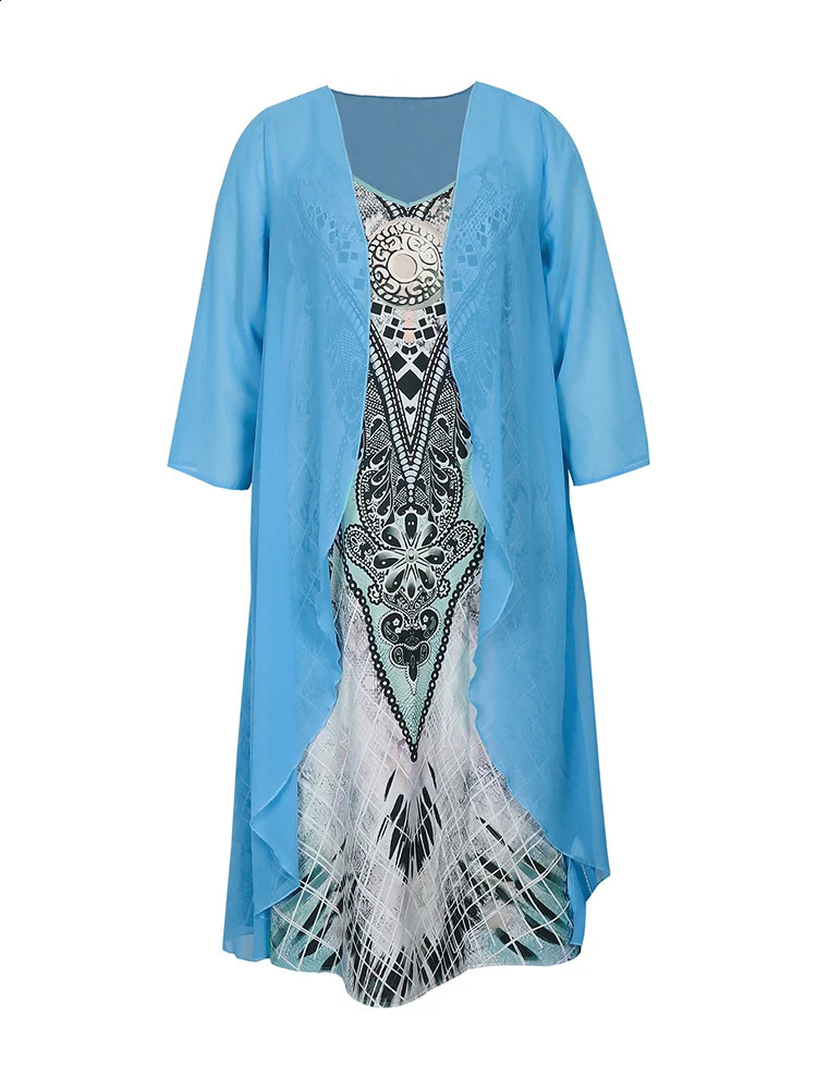 Plus Size Casual Dress Sets Solid Open Front and Graphic Printed Clothing 250526