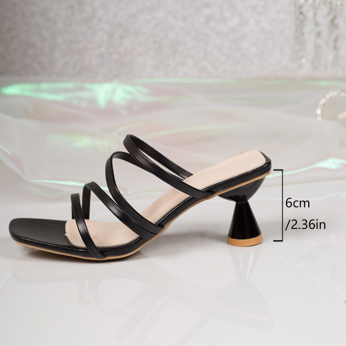 designer Plus Size Foreign Trade European and American Fashion W's Slippers for Outdoor Wear, W's High Heel Slippers, One-Strap Square Toe S