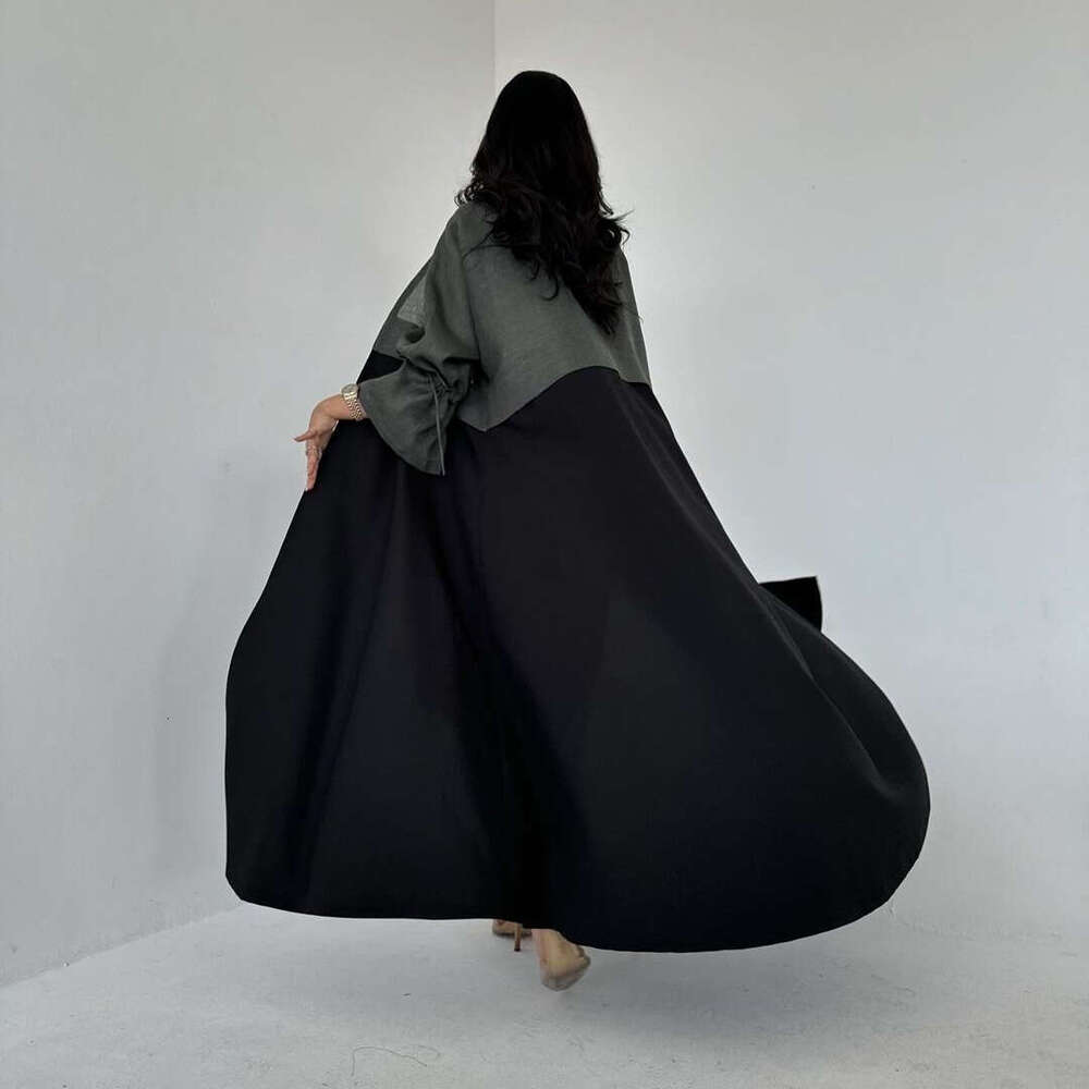 Mq1modest Muslim Patchwork Fashion Cuff Drawstring Abaya Dubai Turkey Robe B5