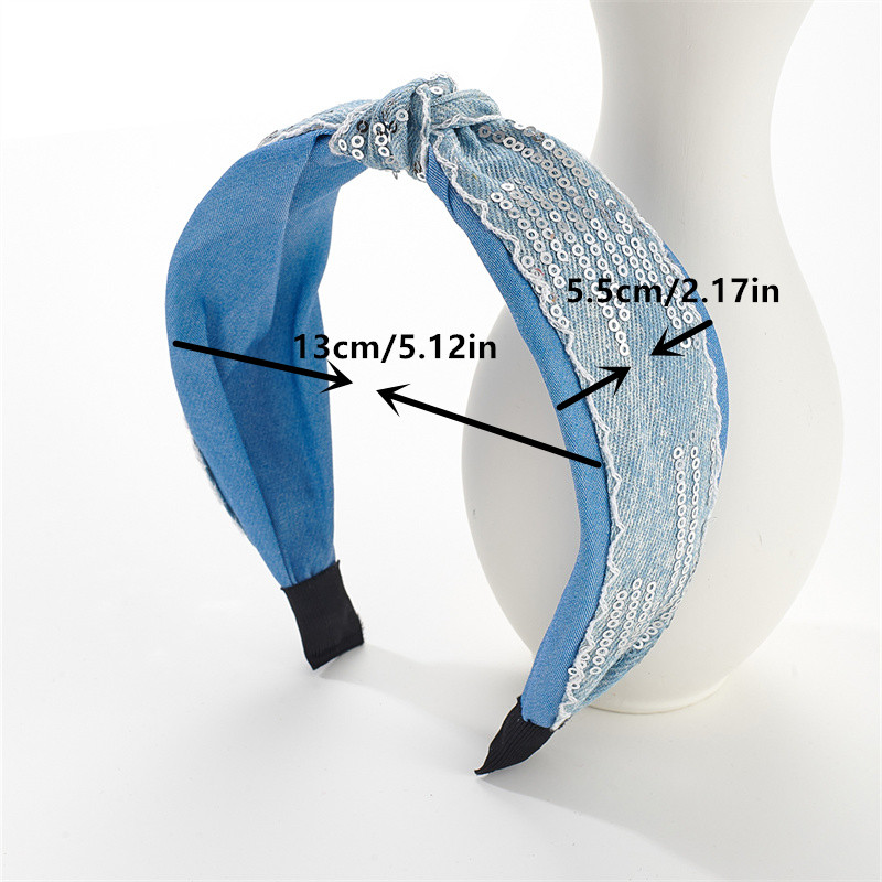 2025 new hairpin hair band denim fabric sequins hair bundle hair accessories wide side pressure hair wash face hair band