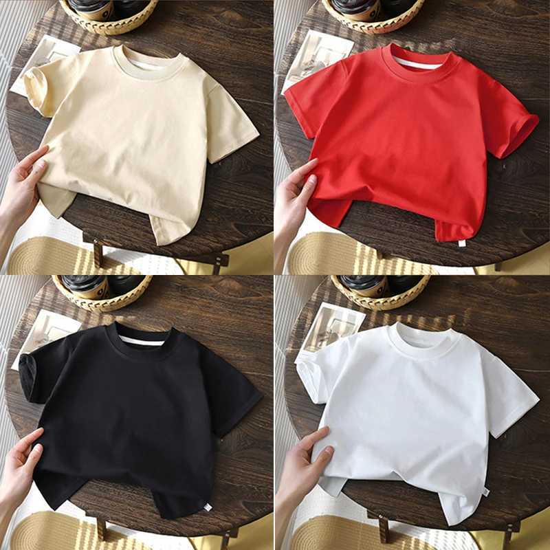 2-10Y Childrens Shirts Pure Cotton Short Sleeved Pullover T-shirt Baby Boys Girls Summer Clothes New Students Solid Color Tops T250603