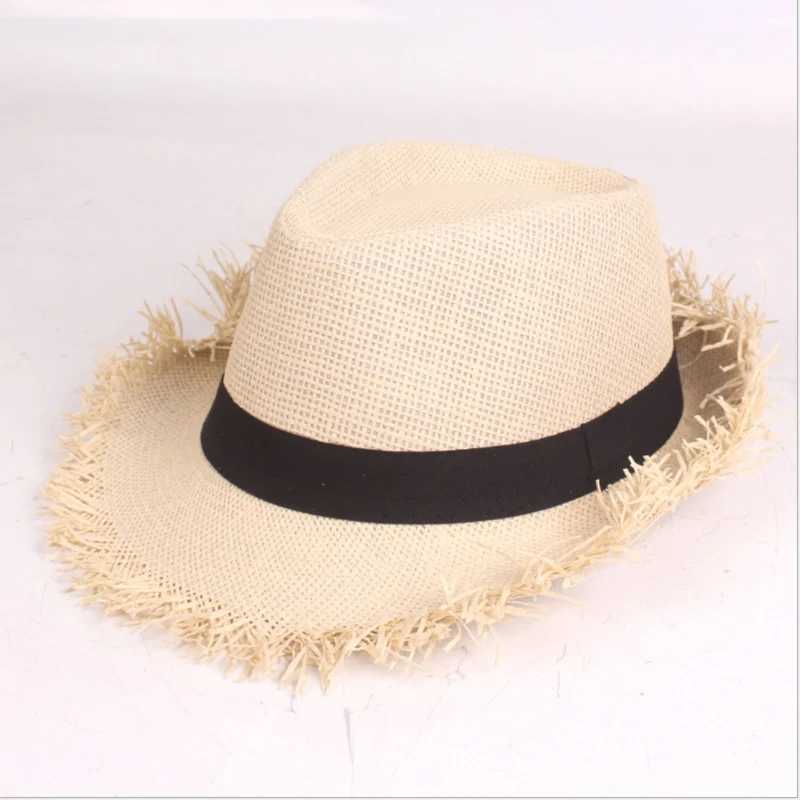 MYZOPER Breathable Tassel Fashion New Straw Hat Unisex Casual Flat Top Sun Protection Summer Hat Beach Cap W250602