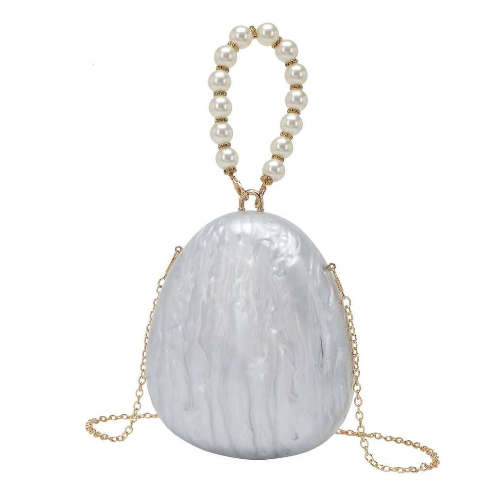 Acrylic Egg Women Cute Pearl Chain Evening Clutch Bag with Beaded Strap for Wedding Party Purse and Handbag Designer