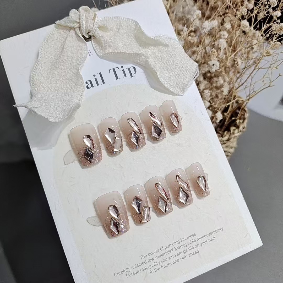 10 of Wearable Nails S172 Glass Short Stiletto High-end Brightening Dia Temperament Romantic Pure Desire Style Explosive Sparkling Nail Pieces ddmythu