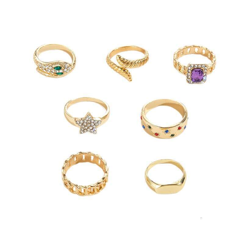 Light Luxury 7-Piece Set Star Niche Style Layered Wear Alloy Open Ring for Women