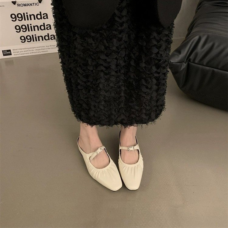 French Style Hidden Peep Toe Mules with Thick Heel for Women 2025 New Silver Elegant Petite Single Shoes ddmythur